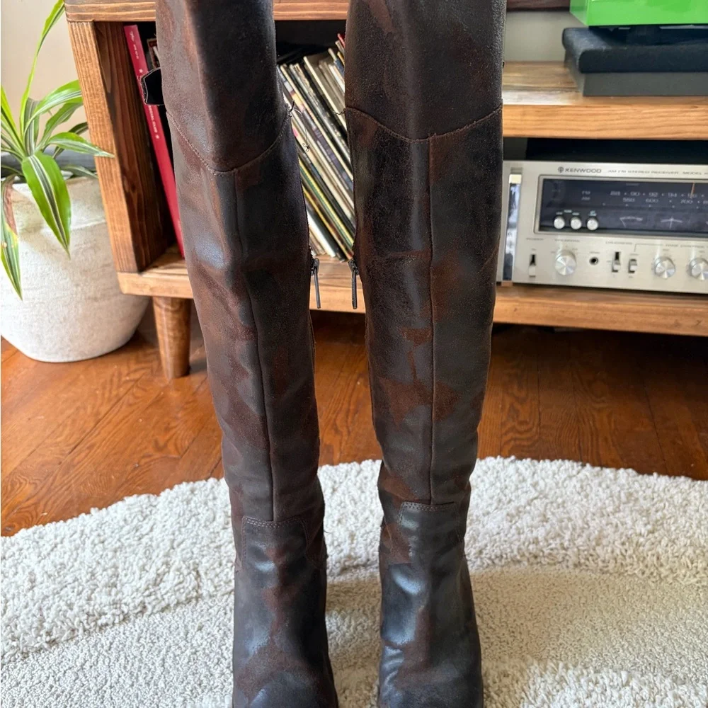 Donald Pliner Brown Leather Suede Over-the-Knee Boots 7.5